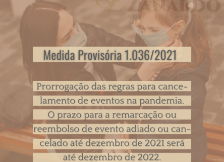 Prorrogação das regras para cancelamentos de eventos na Pandemia de COVID-19: M.P 1.036/2021